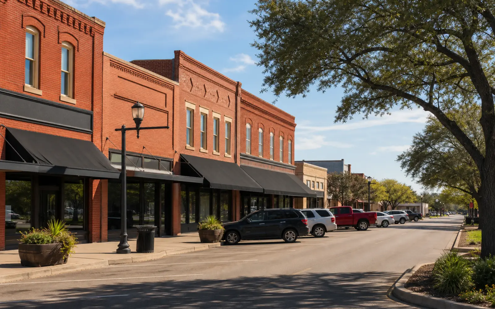 Daylight street scene in Burleson, Texas