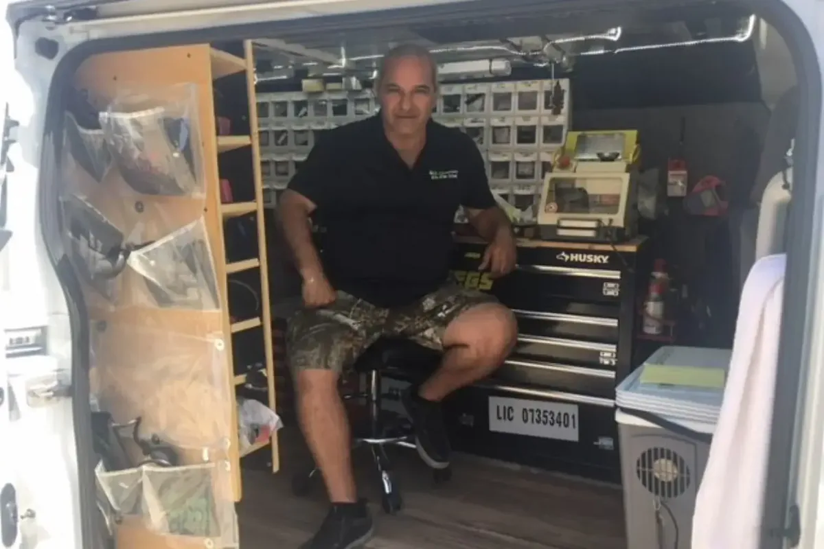 Residential lock hardware being evaluated on a mobile work surface