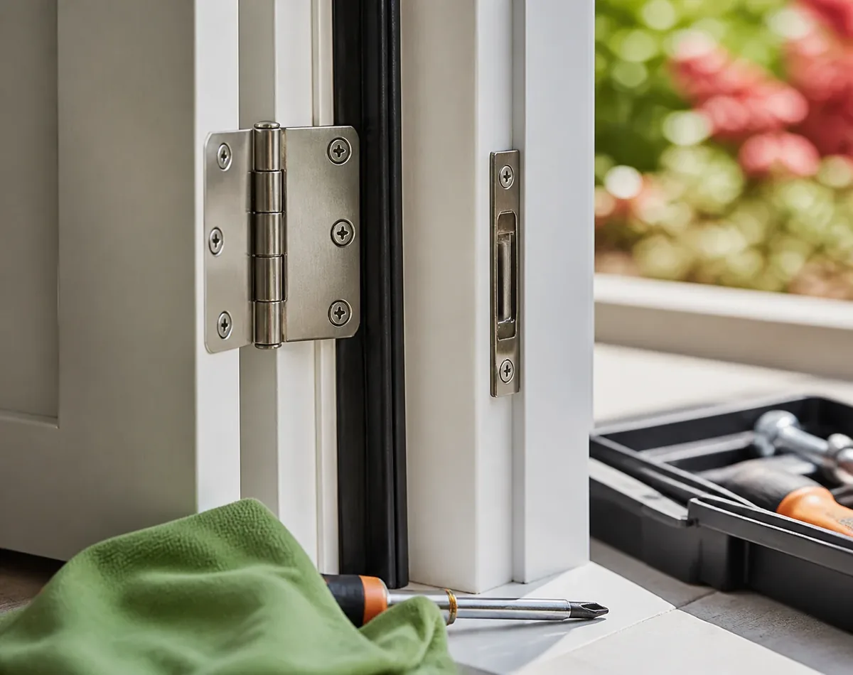 Commercial door hinge and frame alignment detail