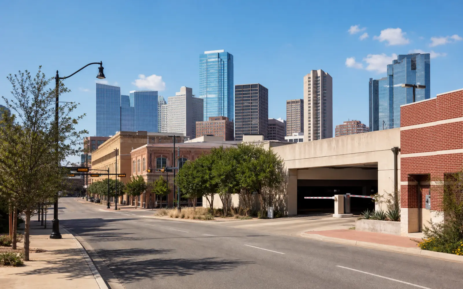 Daylight street scene in downtown Fort Worth, Texas