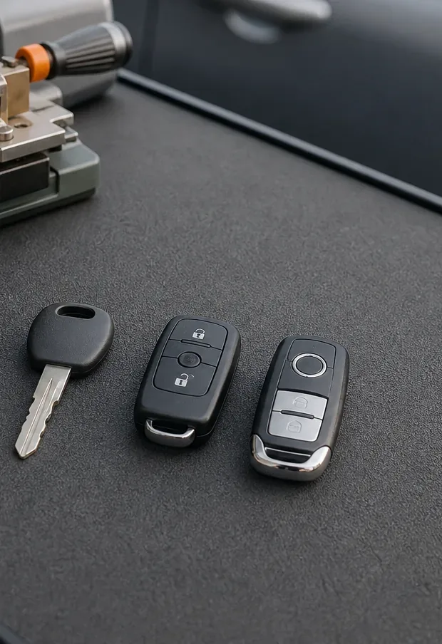 Automotive key and ignition-cylinder detail during a vehicle assessment