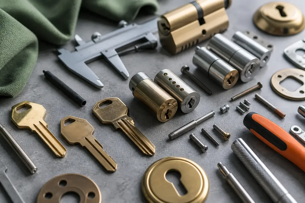 Lock hardware and parts arranged for a clear general locksmith price discussion.