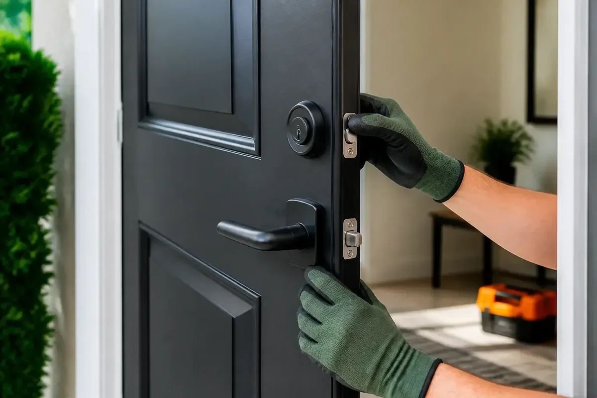 Residential front door lock detail for a home lockout assessment