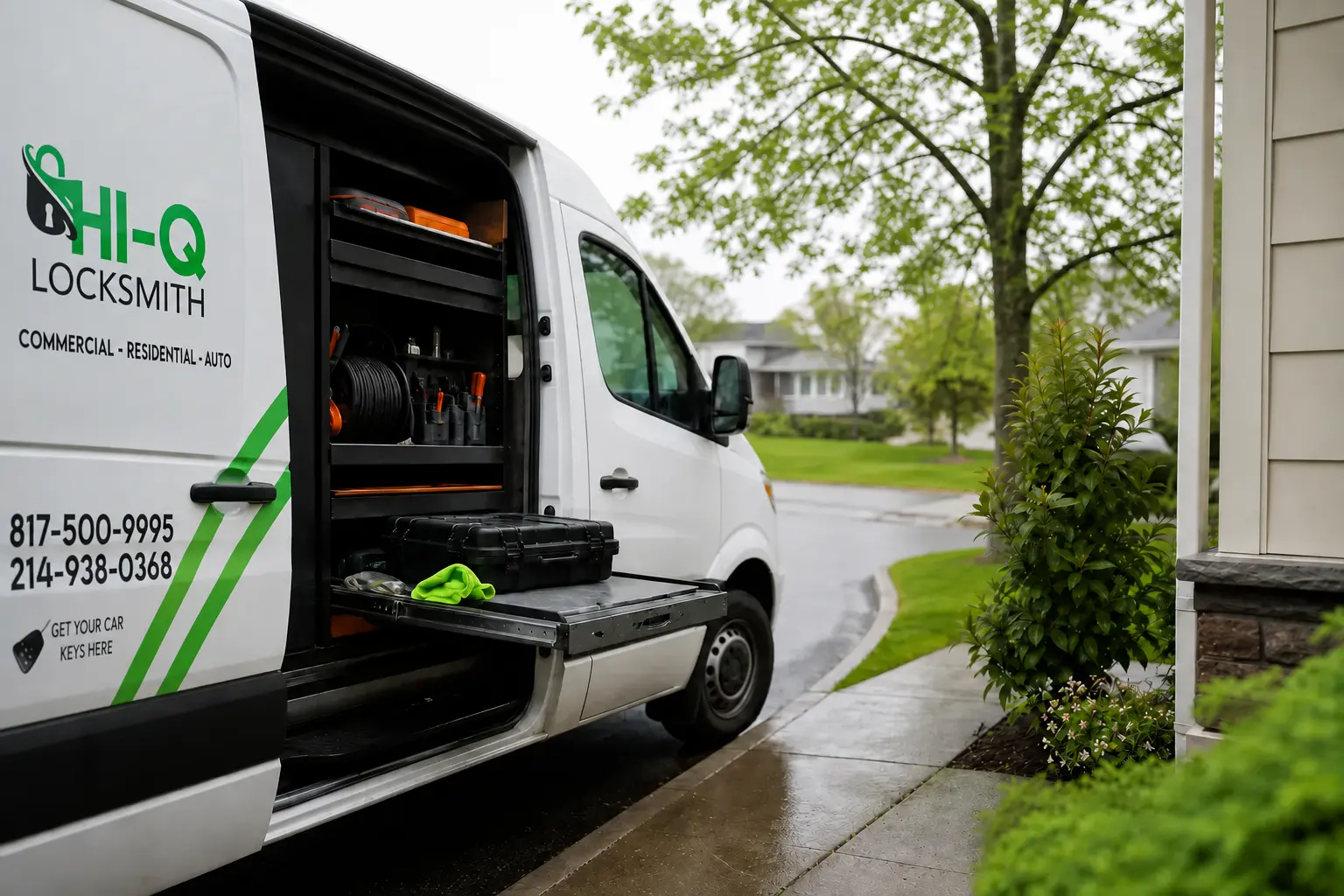 Hi-Q branded mobile service van parked in a White Settlement driveway