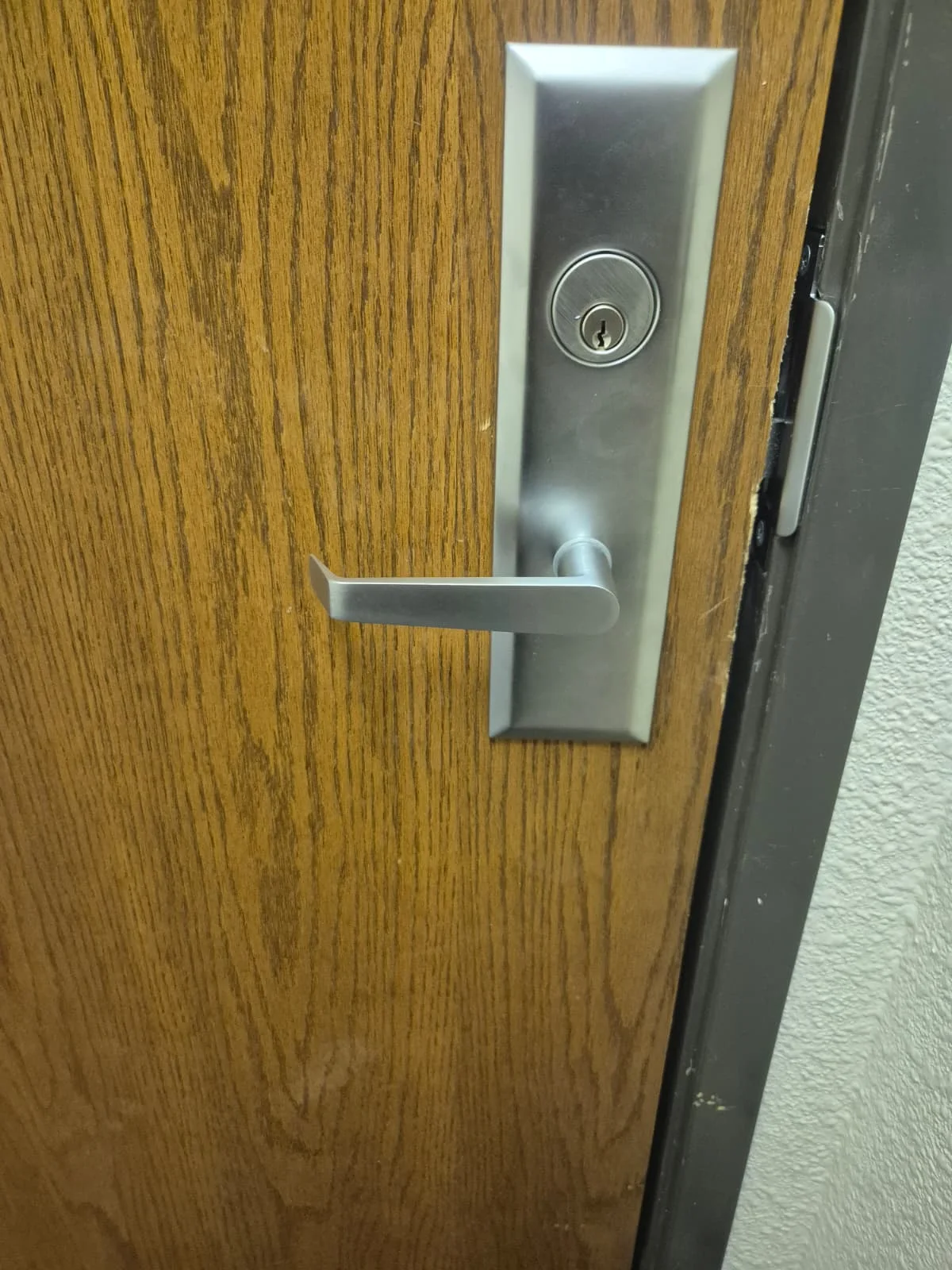 Commercial lever lock installed during a Hi-Q Locksmith service job in Fort Worth, Texas.