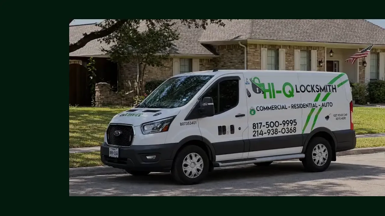 Branded Hi-Q Locksmith mobile service van in Fort Worth, Texas